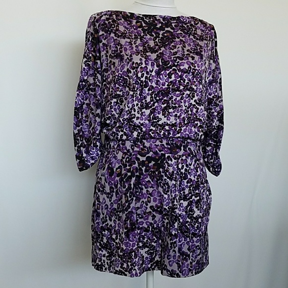 DVF Soleil Leo Purple Silk Romper Open Back 10